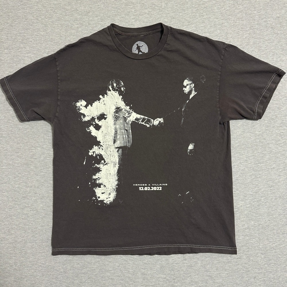 Metro Boomin Heroes & Villains Album Graphic T-Shirt Faded Black Gray Mens Large